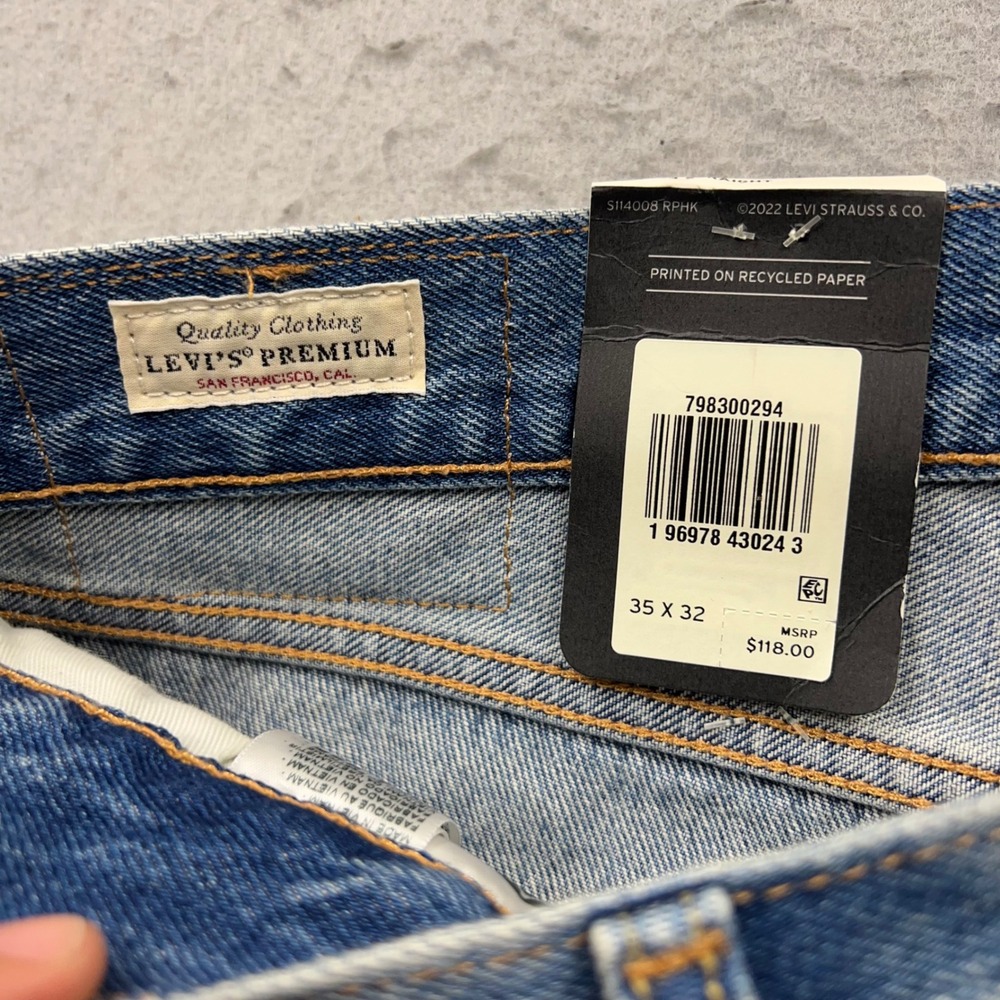 Levis Premium 501 93 Straight Jeans Mens 35x32 Light Wash Distressed 79830-0294 - Picture 6 of 11
